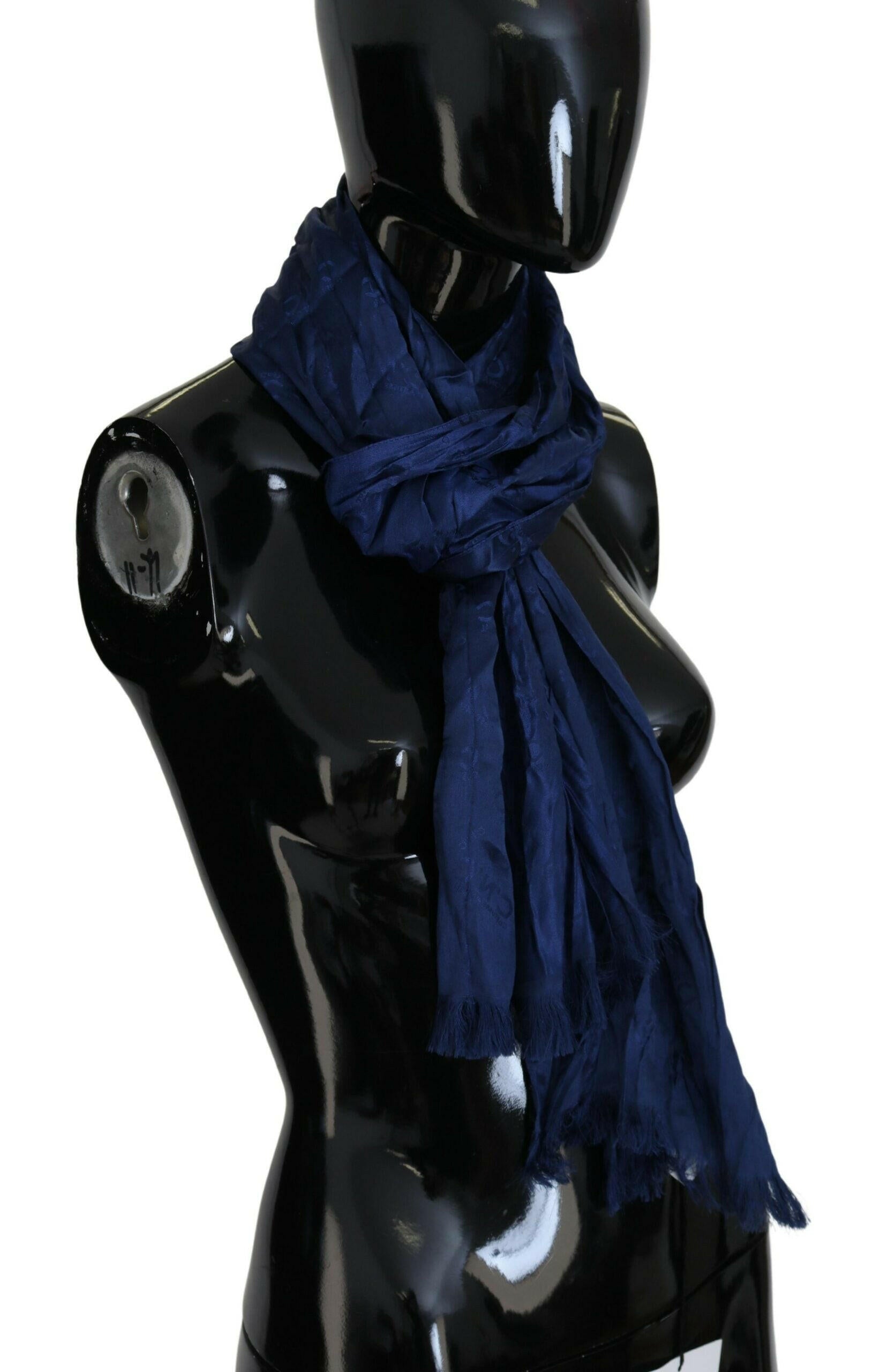 Costume National Blue Silk Shawl Foulard Fringes Scarf -   -  Costume National.