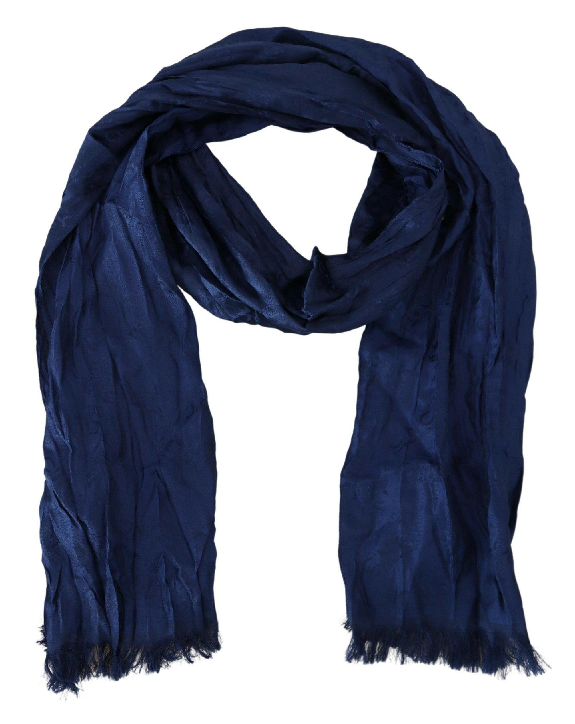 Costume National Blue Silk Shawl Foulard Fringes Scarf -   -  Costume National.