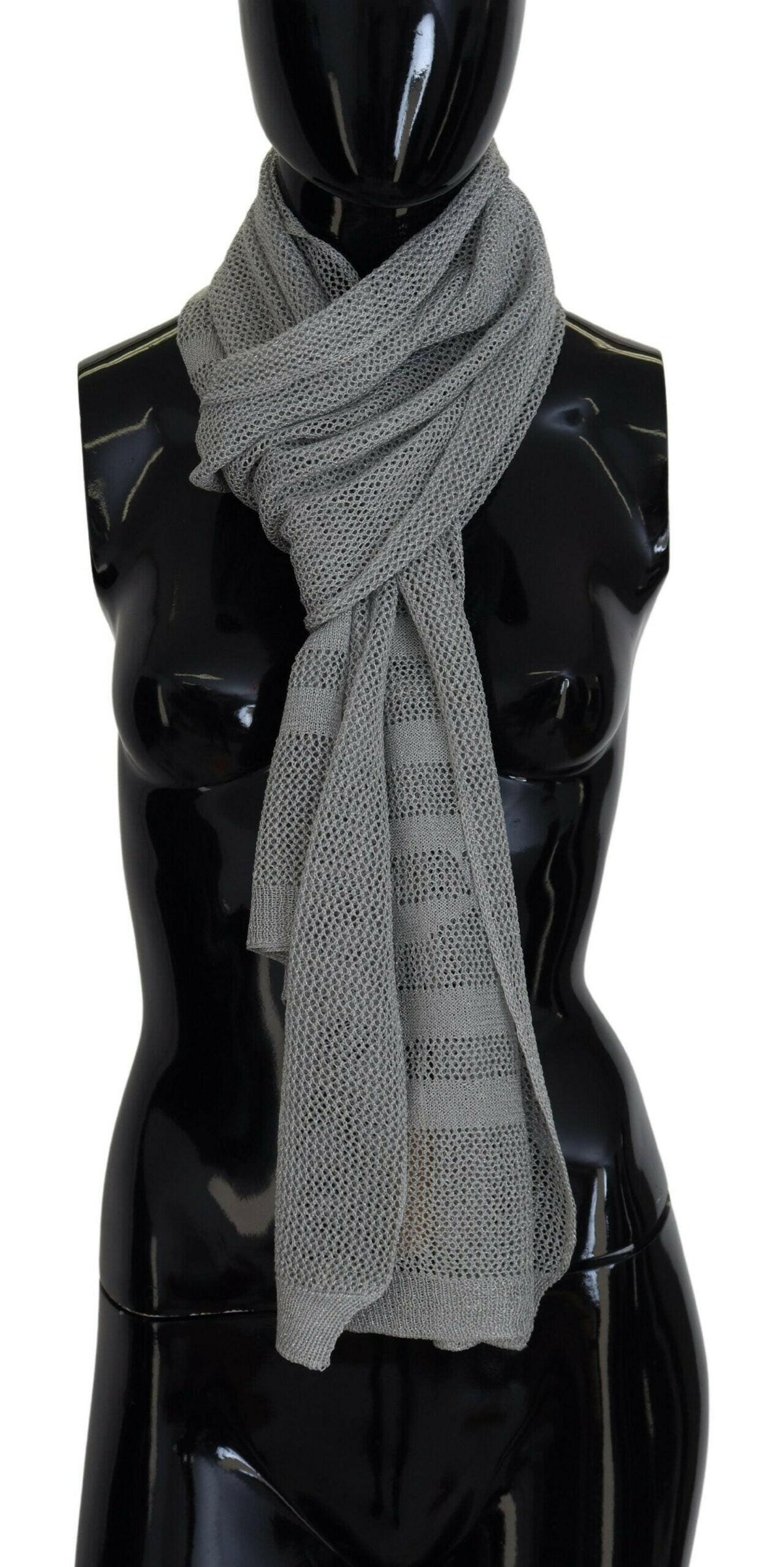 John Galliano Gray Logo Knitted Neck Wrap Shawl Foulard Scarf -   -  John Galliano.