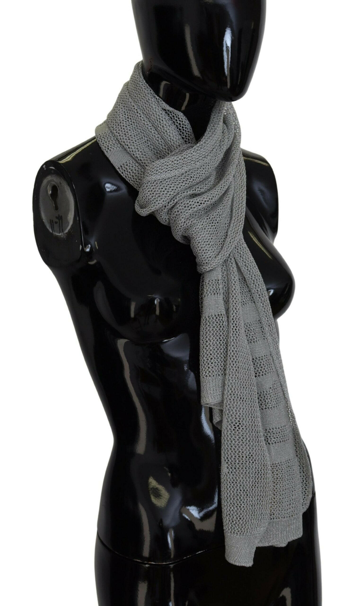 John Galliano Gray Logo Knitted Neck Wrap Shawl Foulard Scarf -   -  John Galliano.