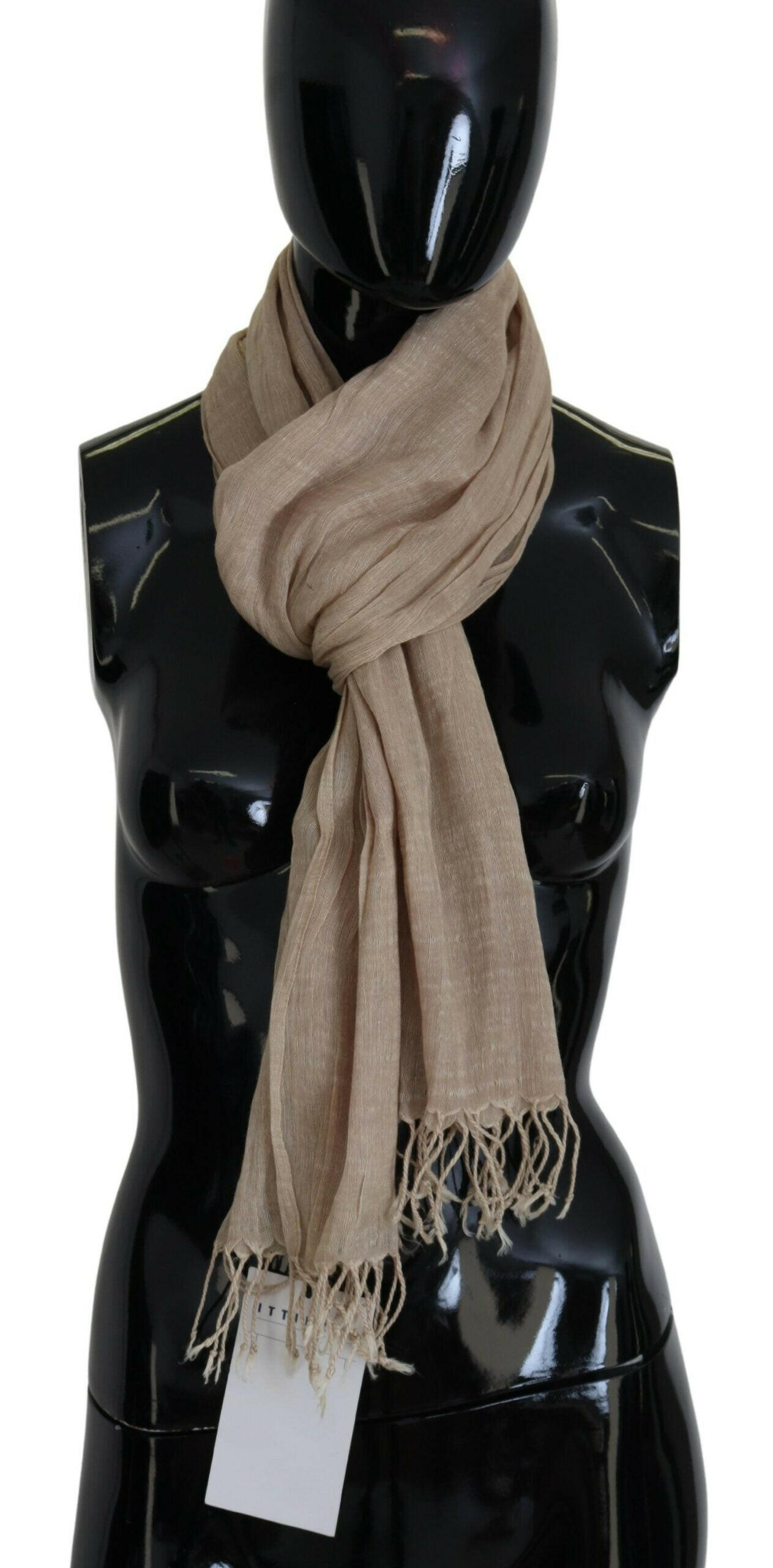 Costume National Beige Cotton Shawl Foulard Fringe Scarf -   -  Costume National.