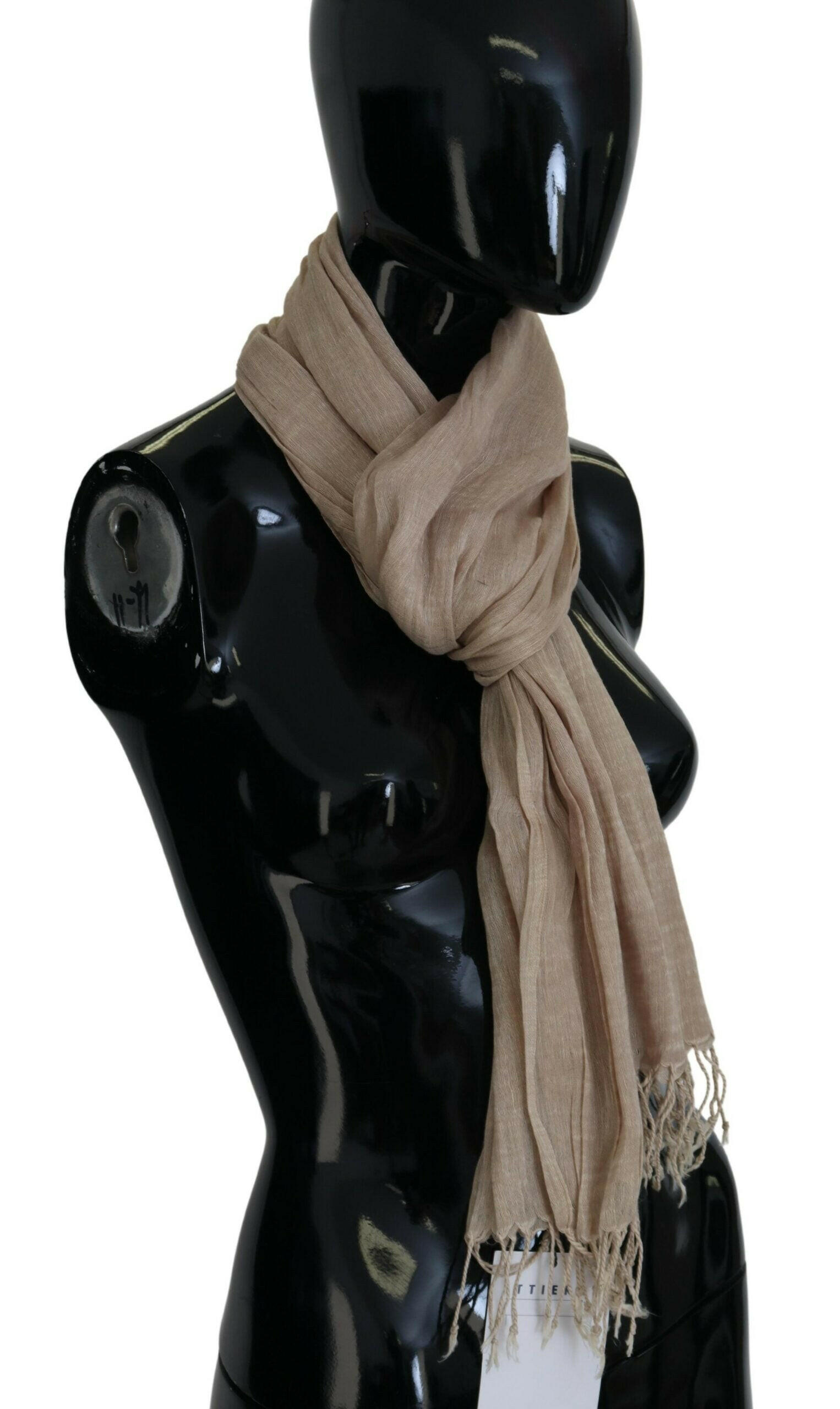 Costume National Beige Cotton Shawl Foulard Fringe Scarf -   -  Costume National.