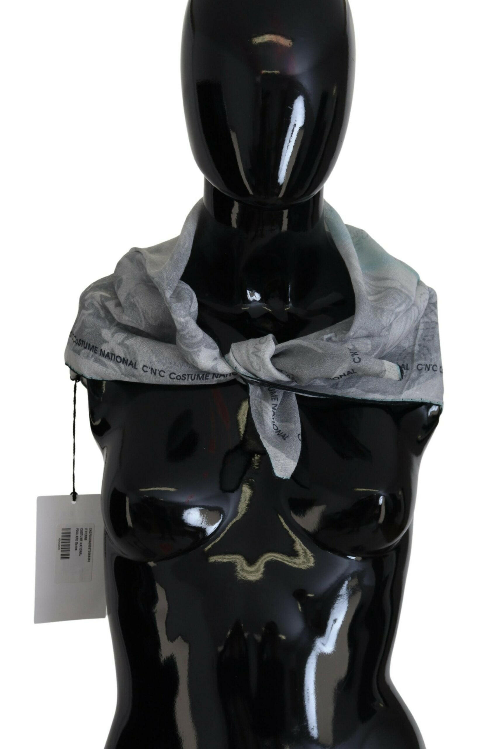 Costume National Gray Print Shawl Foulard Branded Scarf -   -  Costume National.