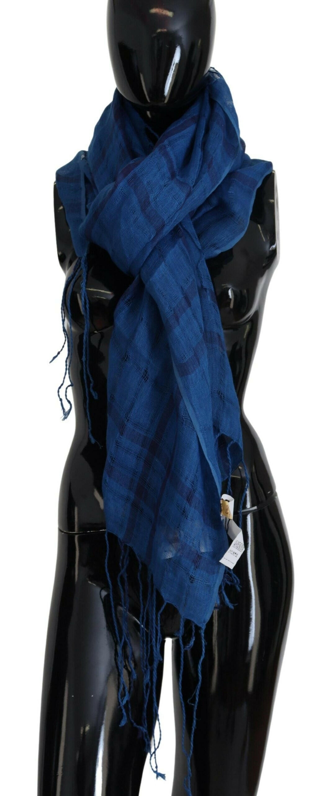 Costume National Blue Linen Shawl Foulard Fringes Scarf -   -  Costume National.