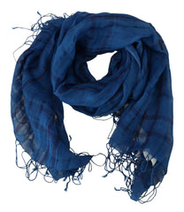 Costume National Blue Linen Shawl Foulard Fringes Scarf -   -  Costume National.