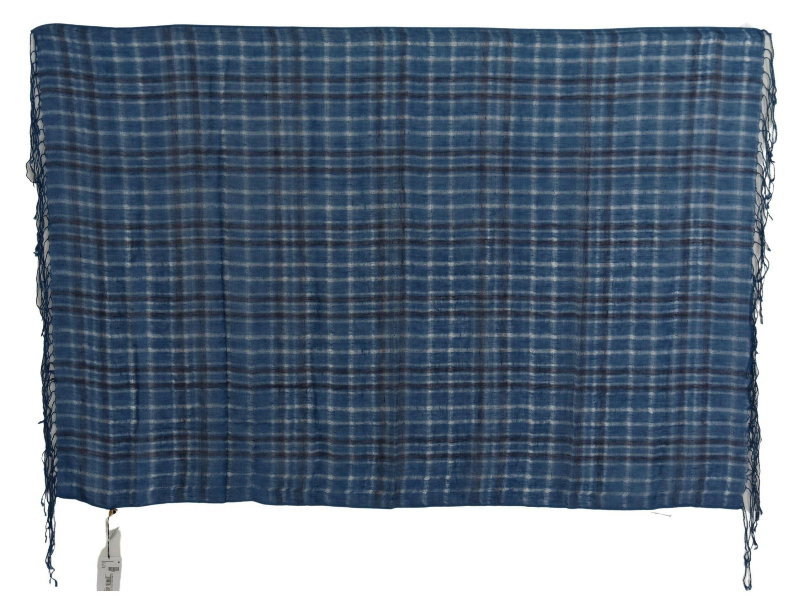 Costume National Blue Linen Shawl Foulard Fringes Scarf -   -  Costume National.