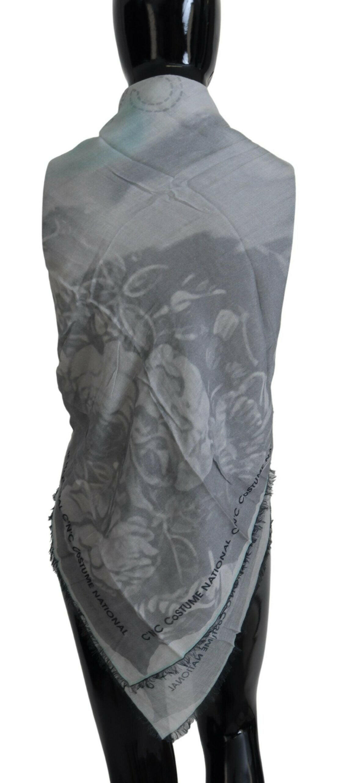 Costume National Gray Print Shawl Foulard Fringes Scarf -   -  Costume National.