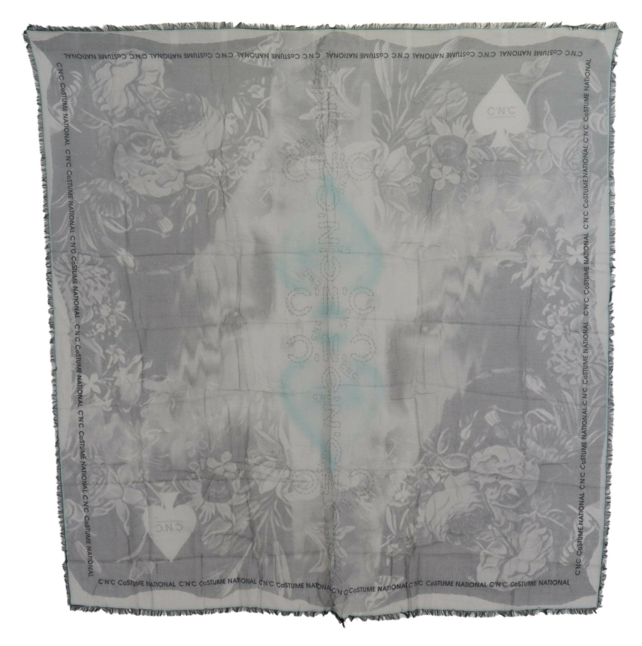 Costume National Gray Print Shawl Foulard Fringes Scarf -   -  Costume National.
