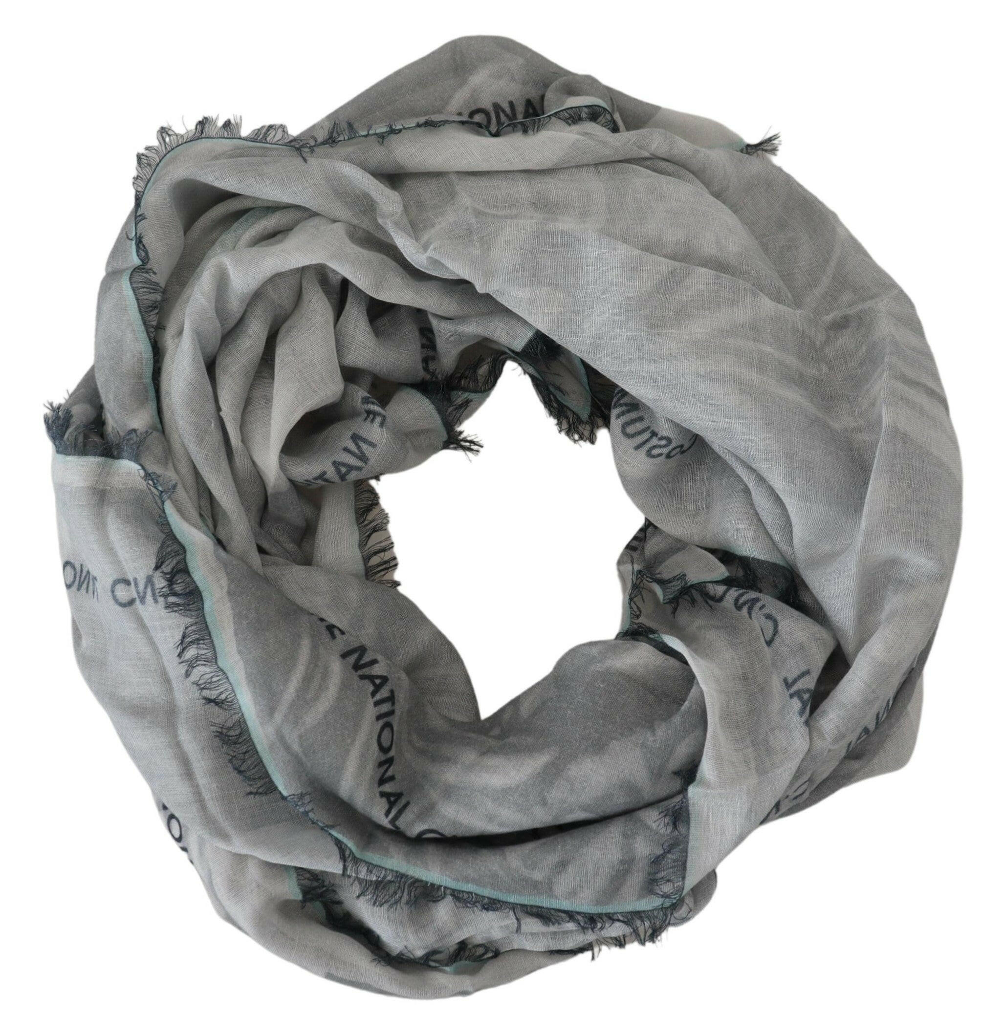 Costume National Gray Print Shawl Foulard Fringes Scarf -   -  Costume National.
