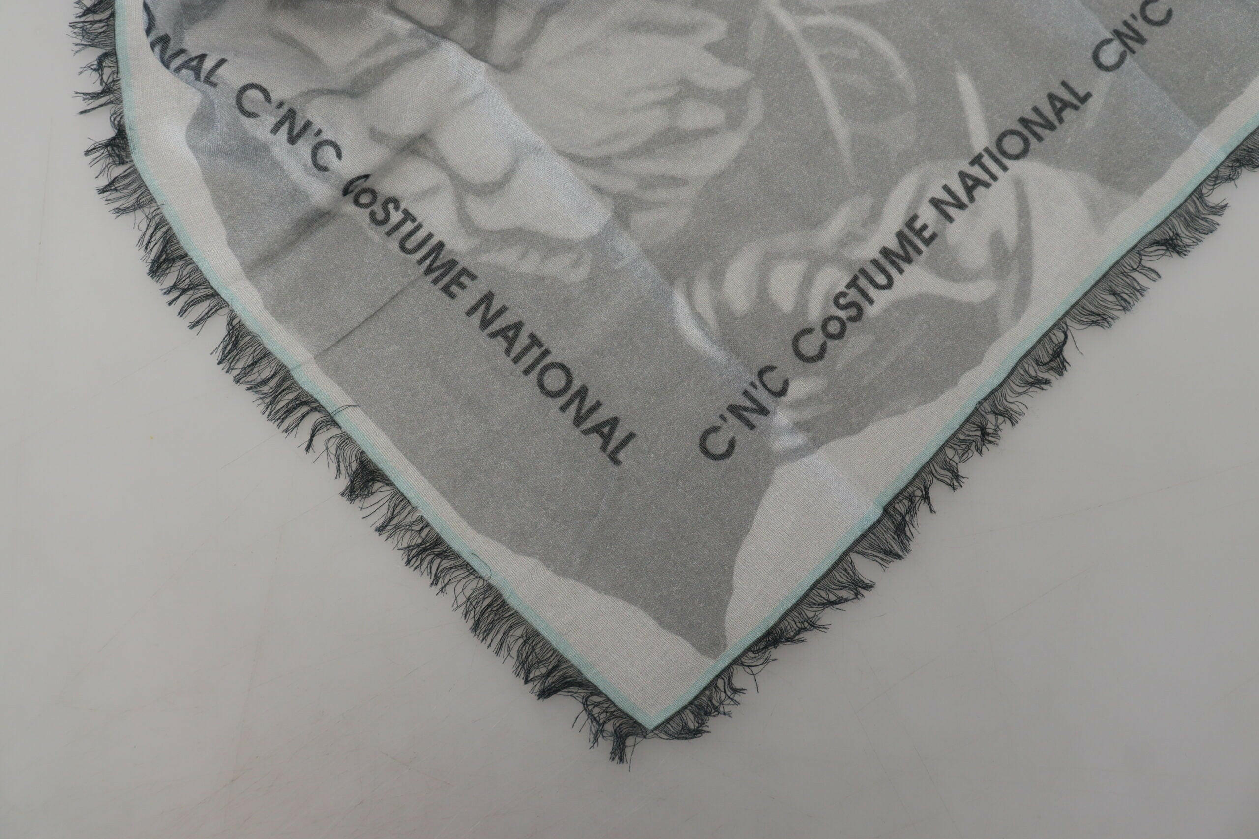 Costume National Gray Print Shawl Foulard Fringes Scarf -   -  Costume National.