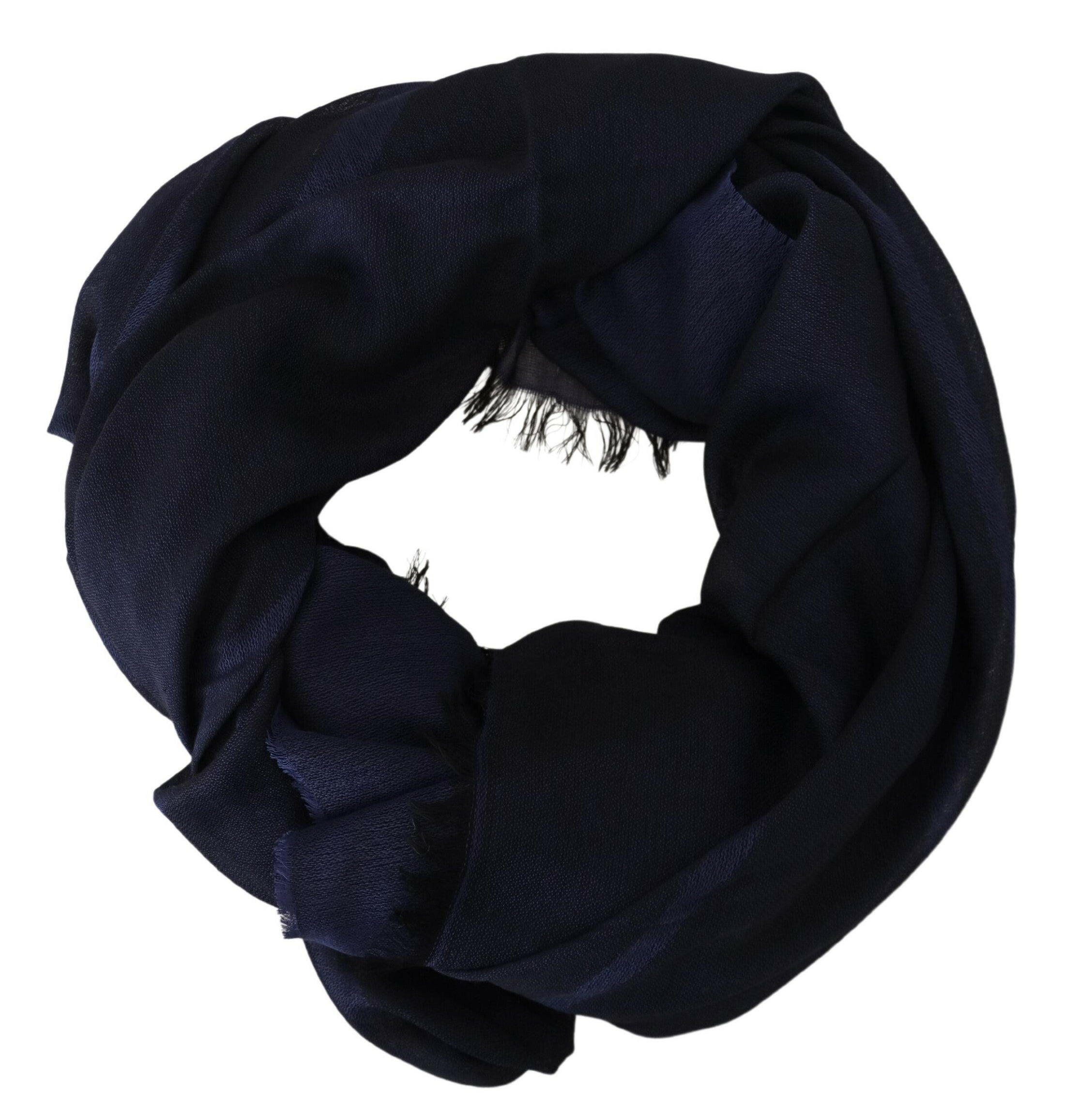 GF Ferre Dark Blue Wool Neck Wrap Shawl Fringes Scarf -   -  GF Ferre.