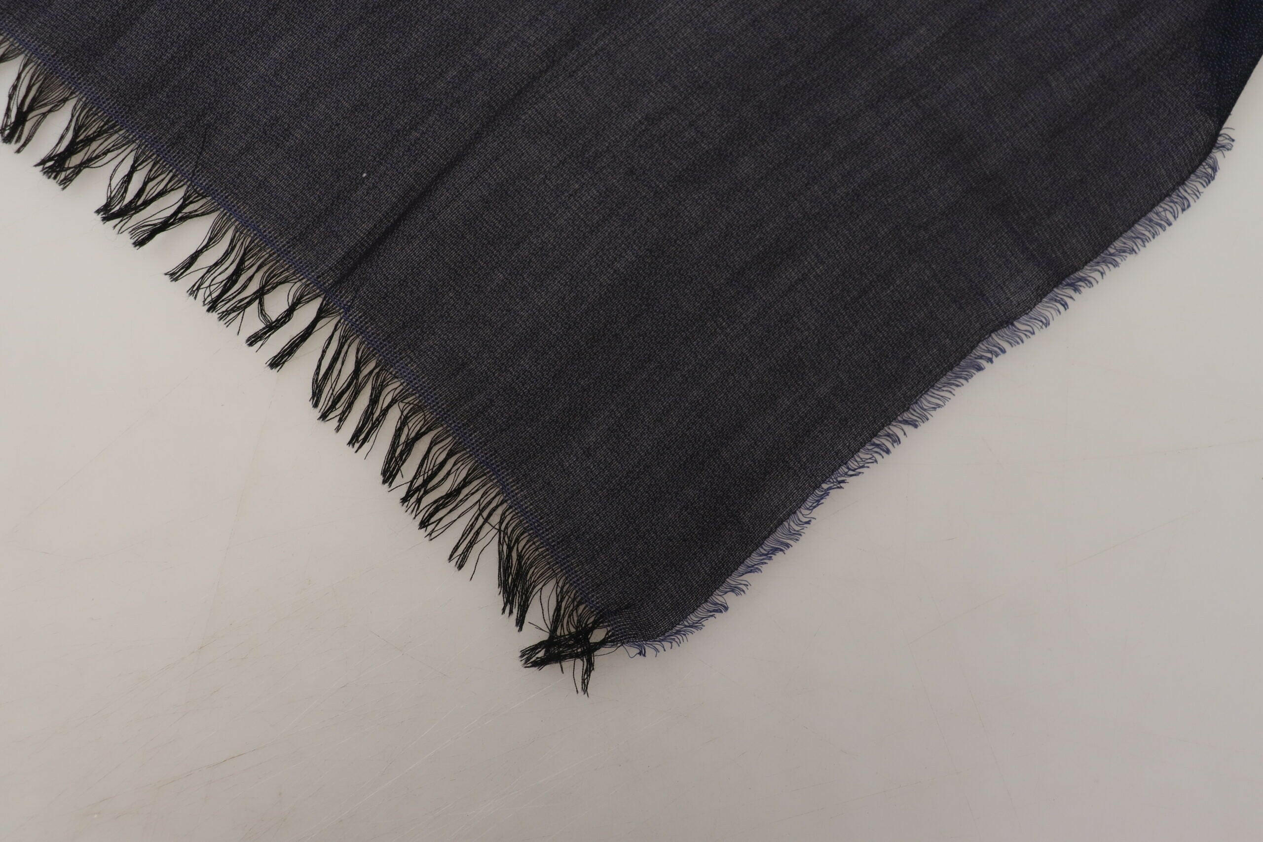 GF Ferre Dark Blue Wool Neck Wrap Shawl Fringes Scarf -   -  GF Ferre.