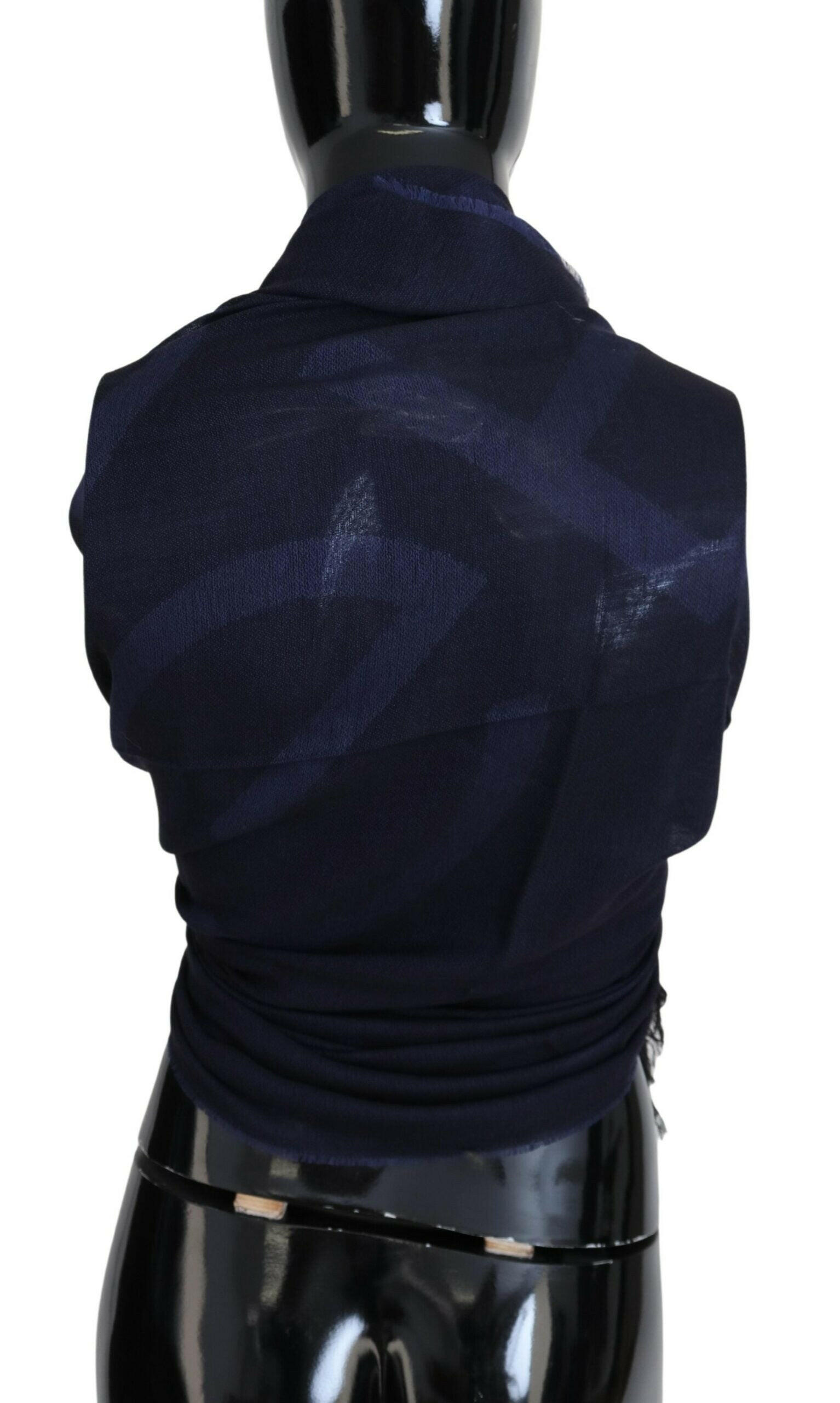 GF Ferre Dark Blue Wool Neck Wrap Shawl Fringes Scarf -   -  GF Ferre.