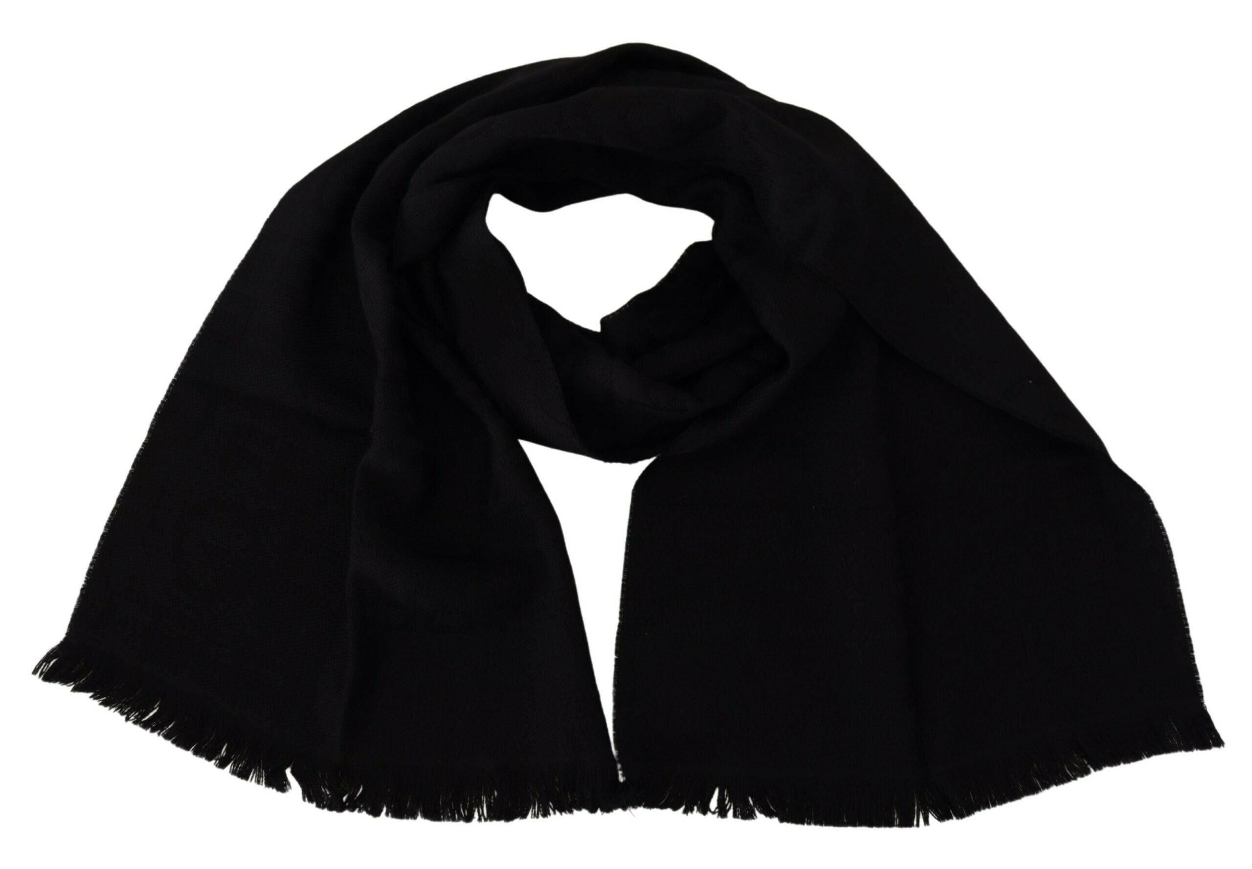 GF Ferre Black Wool Neck Wrap Shawl Fringes Scarf -   -  GF Ferre.
