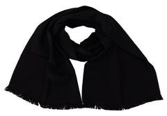 GF Ferre Black Wool Neck Wrap Shawl Fringes Scarf -   -  GF Ferre.
