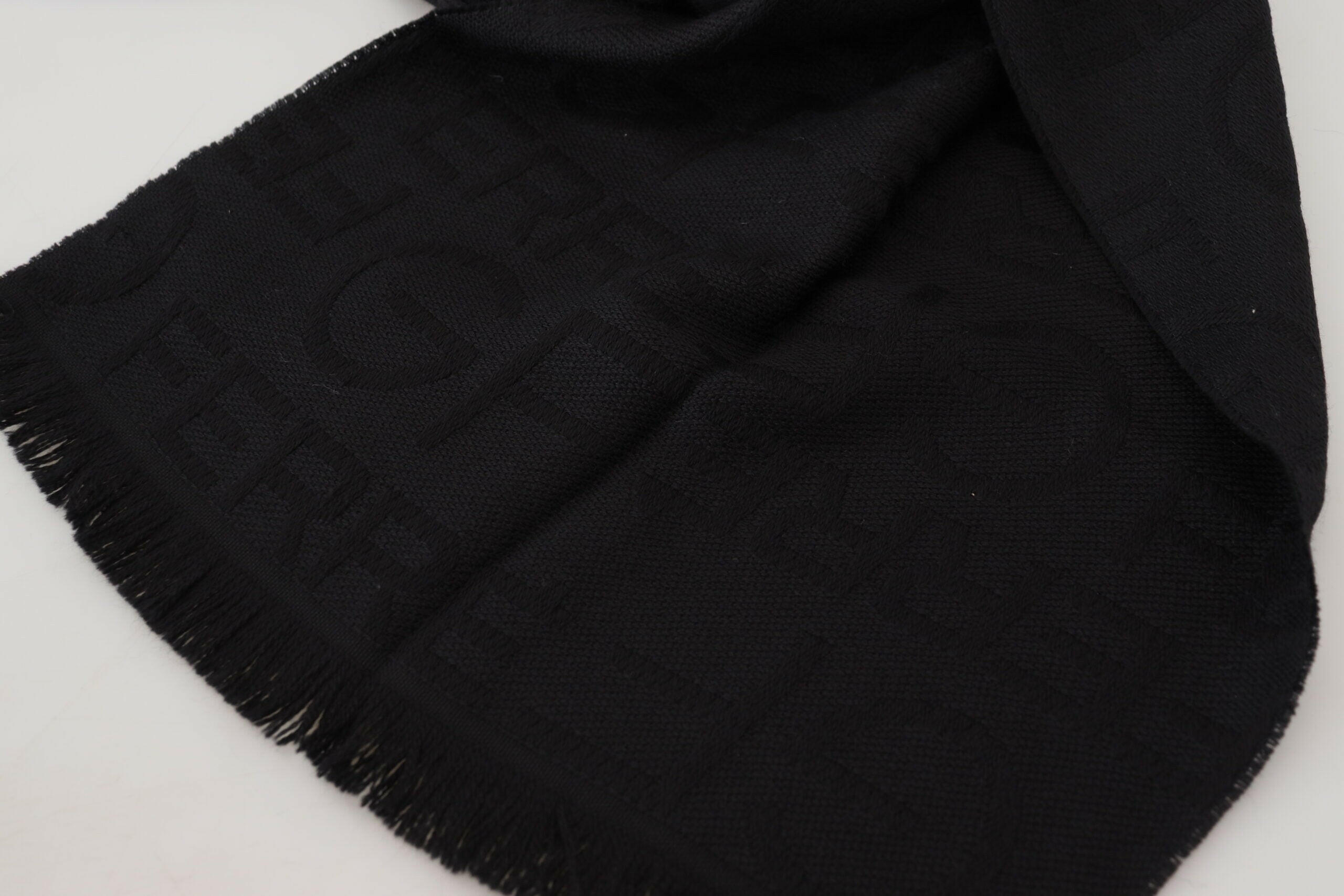 GF Ferre Black Wool Neck Wrap Shawl Fringes Scarf -   -  GF Ferre.
