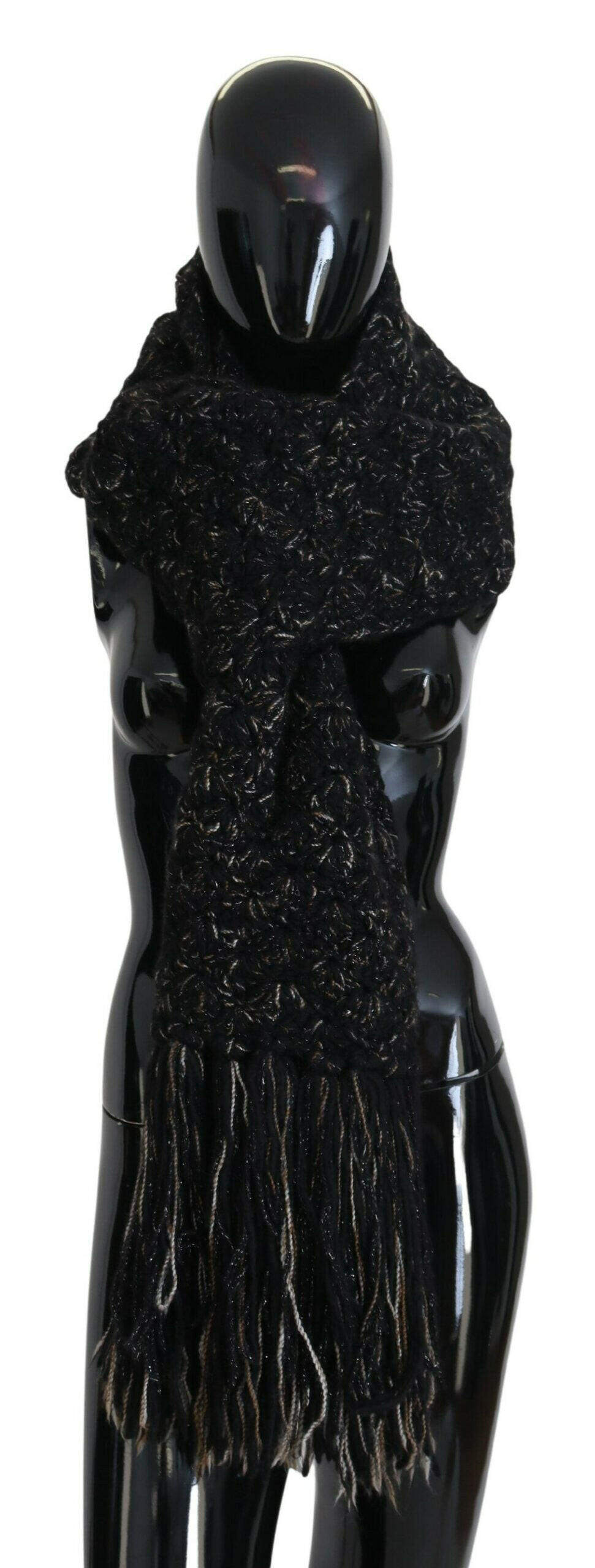 Dolce & Gabbana Black Wool Knitted Wrap Foulard Fringe Scarf -   -  Dolce & Gabbana.
