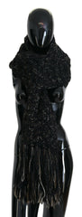 Dolce & Gabbana Black Wool Knitted Wrap Foulard Fringe Scarf -   -  Dolce & Gabbana.