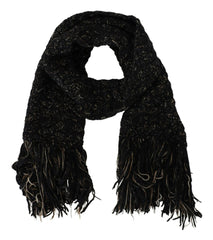 Dolce & Gabbana Black Wool Knitted Wrap Foulard Fringe Scarf -   -  Dolce & Gabbana.