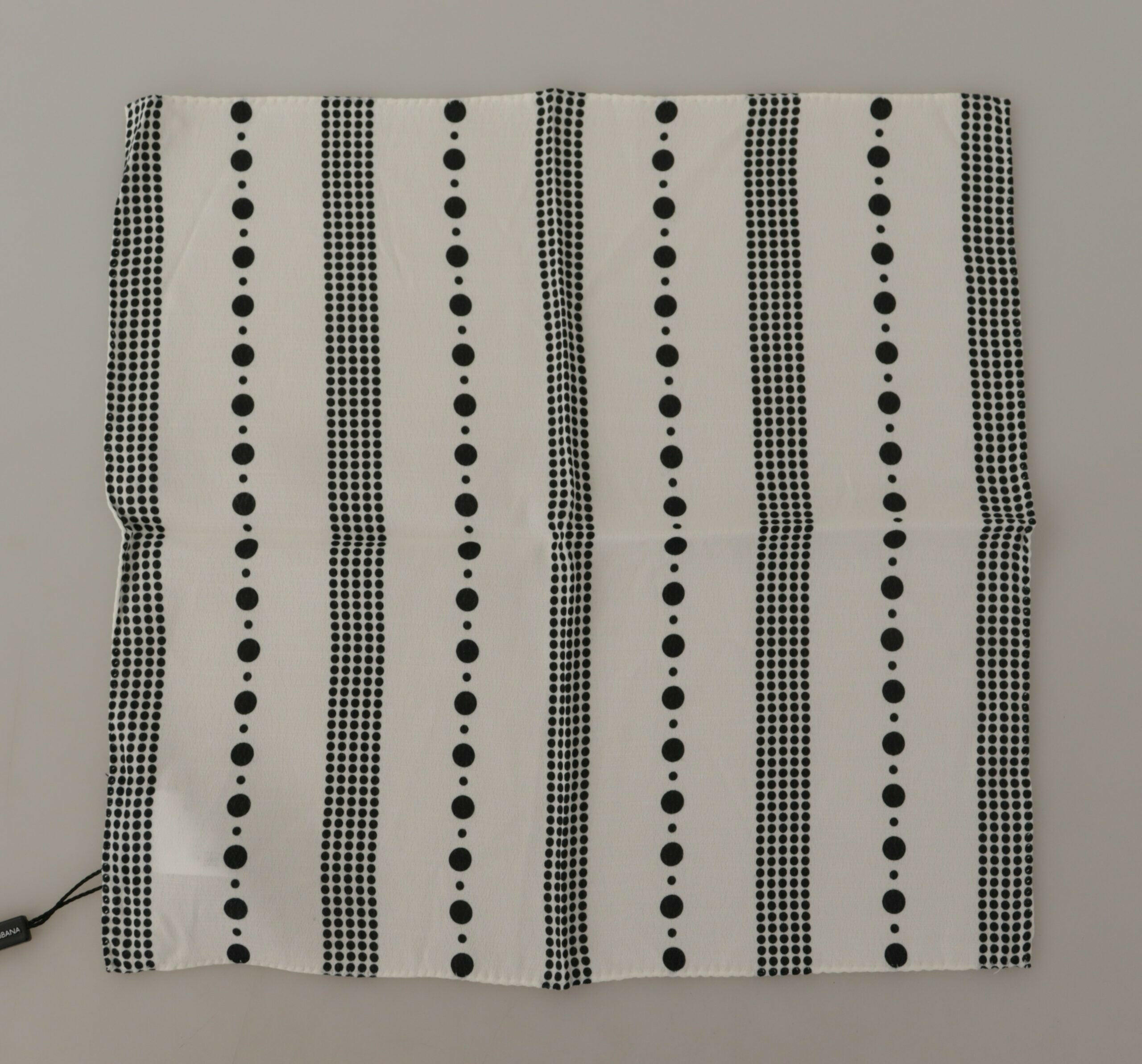 Dolce & Gabbana White Dotted Stripes Square Handkerchief Viscose Scarf -   -  Dolce & Gabbana.