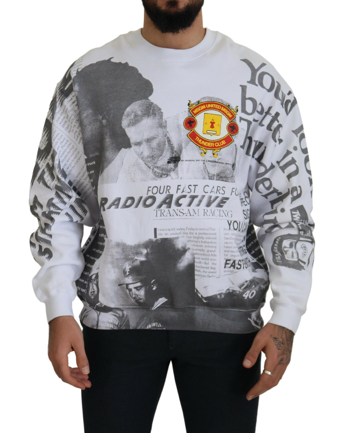 MSGM White Cotton Crewneck Pullover Sweatshirt Sweater -   -  MSGM.