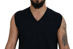 Paolo Pecora Milano Black Cotton V-neck Sleeveless Tank T-shirt -   -  Paolo Pecora Milano.