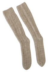 Dolce & Gabbana Beige Wool Knit Calf Long Women Socks -   -  Dolce & Gabbana.