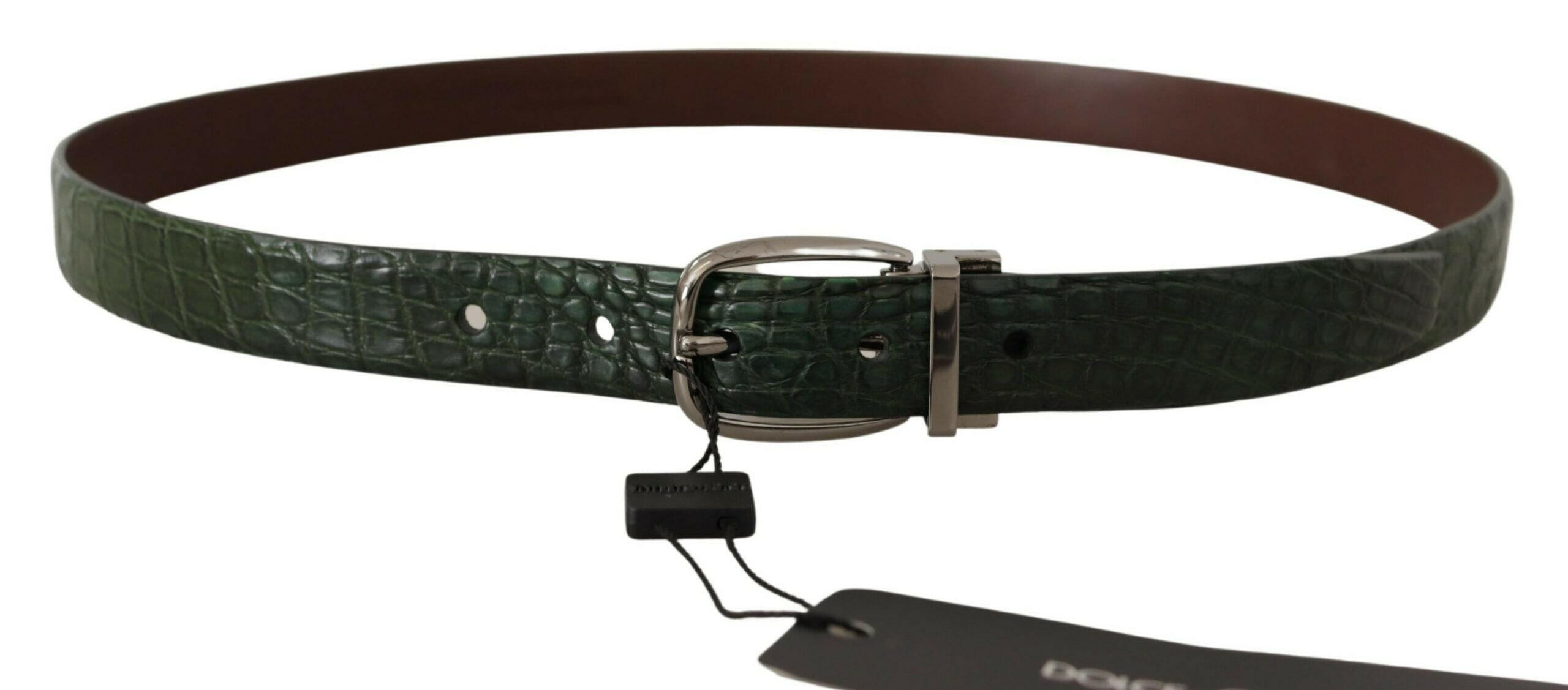 Dolce & Gabbana Green Exotic Leather Silver Buckle Belt -   -  Dolce & Gabbana.