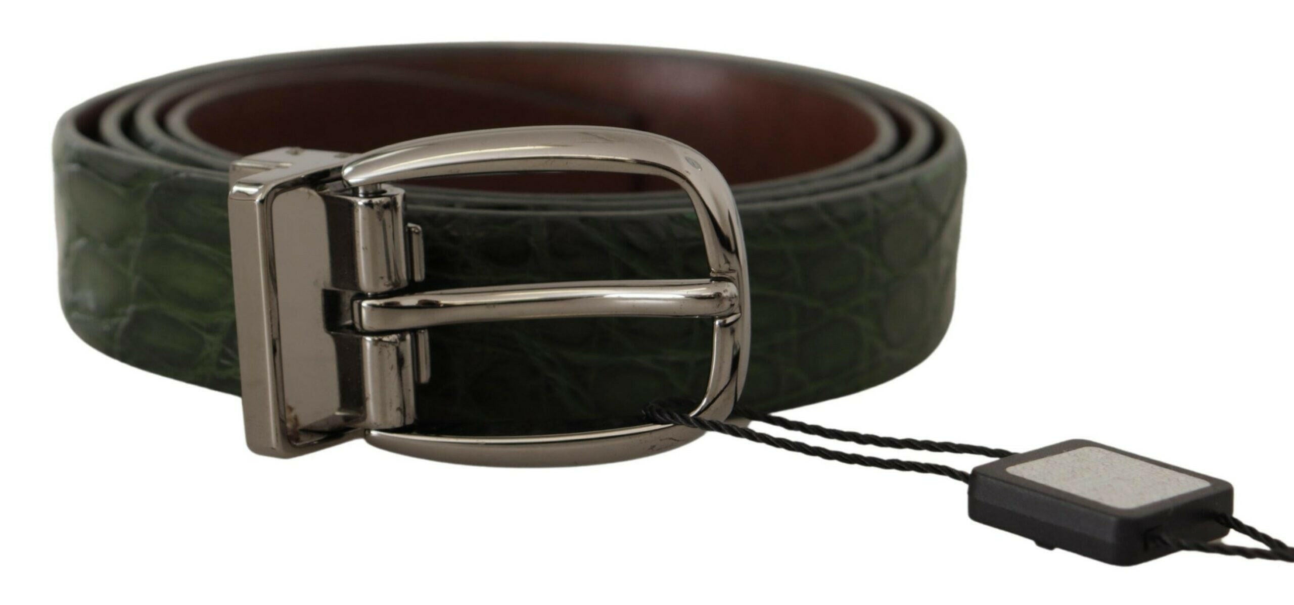 Dolce & Gabbana Green Exotic Leather Silver Buckle Belt -   -  Dolce & Gabbana.