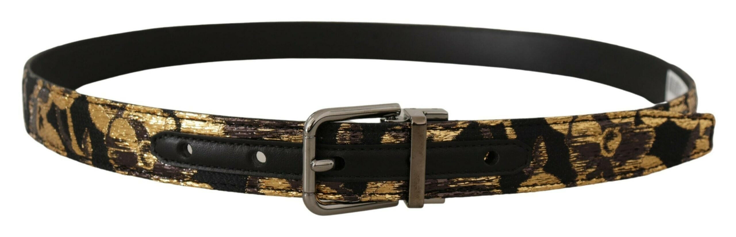 Dolce & Gabbana Multicolor Jacquard Leather Logo Metal Buckle Belt -   -  Dolce & Gabbana.