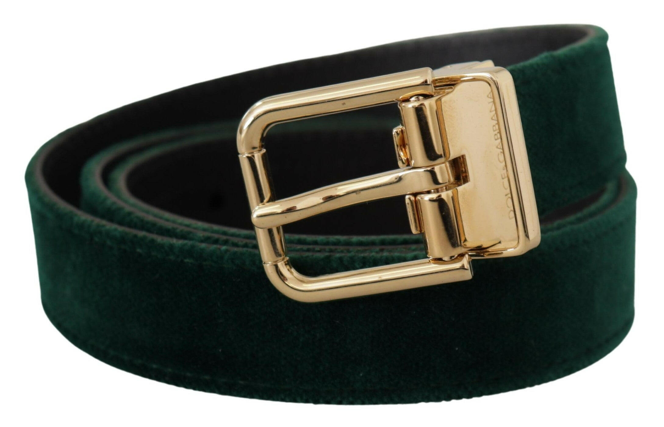 Dolce & Gabbana Green Velvet Leather Gold Metal Logo Belt -   -  Dolce & Gabbana.