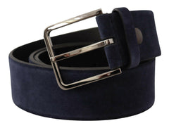 Dolce & Gabbana Navy Blue Velvet Leather Silver Logo Buckle Belt -   -  Dolce & Gabbana.