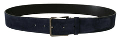 Dolce & Gabbana Navy Blue Velvet Leather Silver Logo Buckle Belt -   -  Dolce & Gabbana.