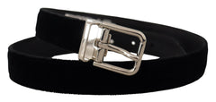 Dolce & Gabbana Black Velvet Silver Tone Metal Logo Buckle Belt -   -  Dolce & Gabbana.