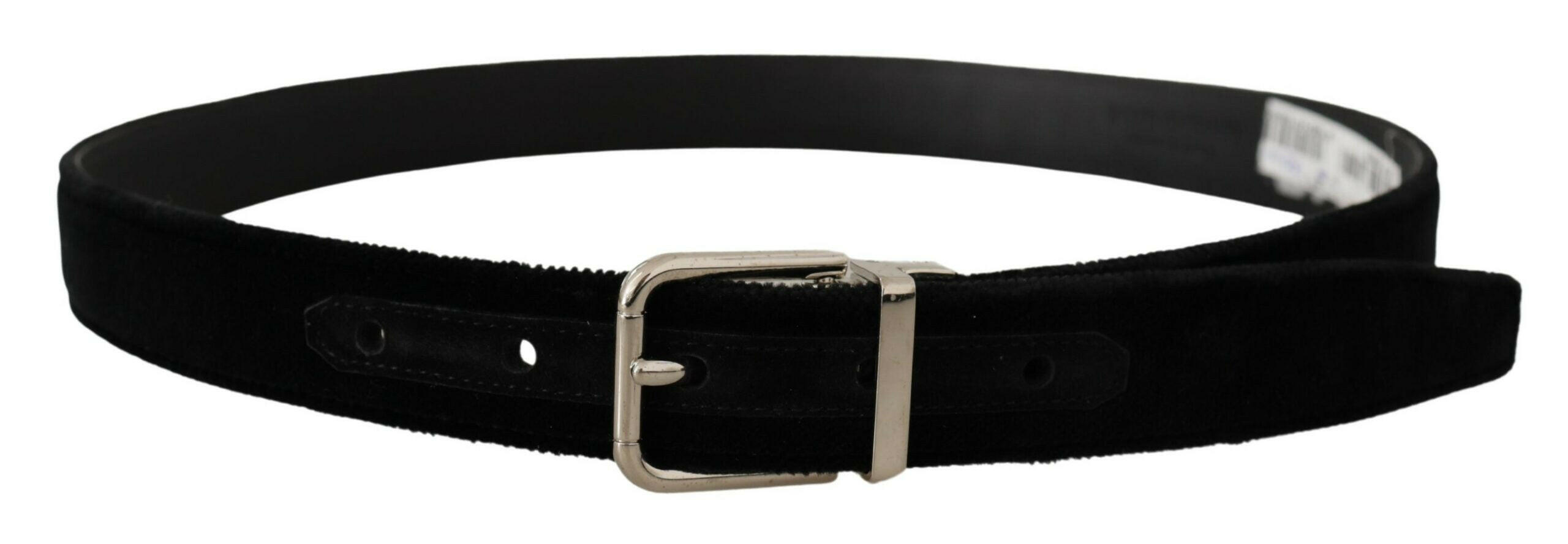 Dolce & Gabbana Black Velvet Silver Tone Metal Logo Buckle Belt -   -  Dolce & Gabbana.