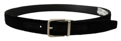 Dolce & Gabbana Black Velvet Silver Tone Metal Logo Buckle Belt -   -  Dolce & Gabbana.
