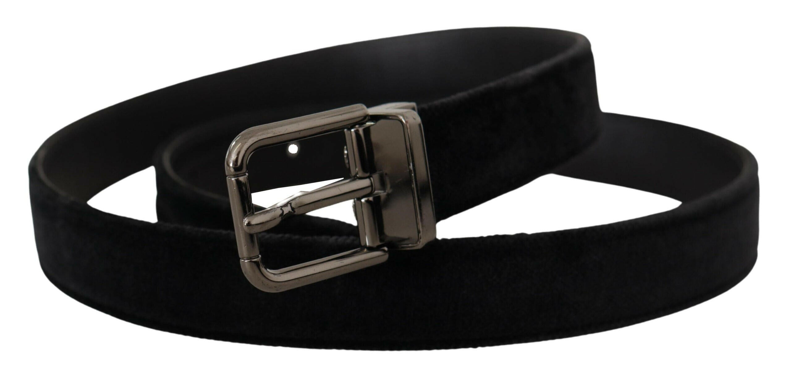 Dolce & Gabbana Black Velvet Silver Tone Logo Metal Buckle Belt -   -  Dolce & Gabbana.