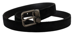 Dolce & Gabbana Black Velvet Silver Tone Logo Metal Buckle Belt -   -  Dolce & Gabbana.