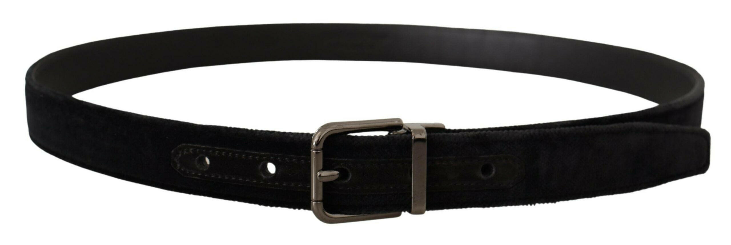 Dolce & Gabbana Black Velvet Silver Tone Logo Metal Buckle Belt -   -  Dolce & Gabbana.