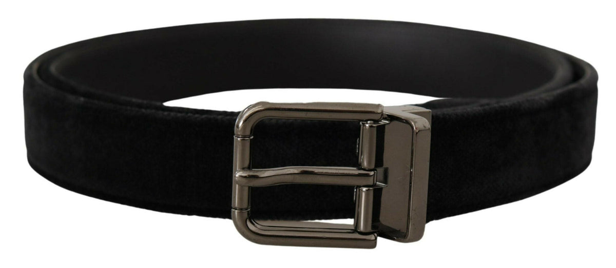 Dolce & Gabbana Black Velvet Silver Tone Logo Metal Buckle Belt -   -  Dolce & Gabbana.