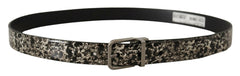 Dolce & Gabbana Black Marble Print Leather Silver Logo Buckle Belt -   -  Dolce & Gabbana.
