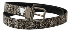 Dolce & Gabbana Black Marble Print Leather Silver Logo Buckle Belt -   -  Dolce & Gabbana.
