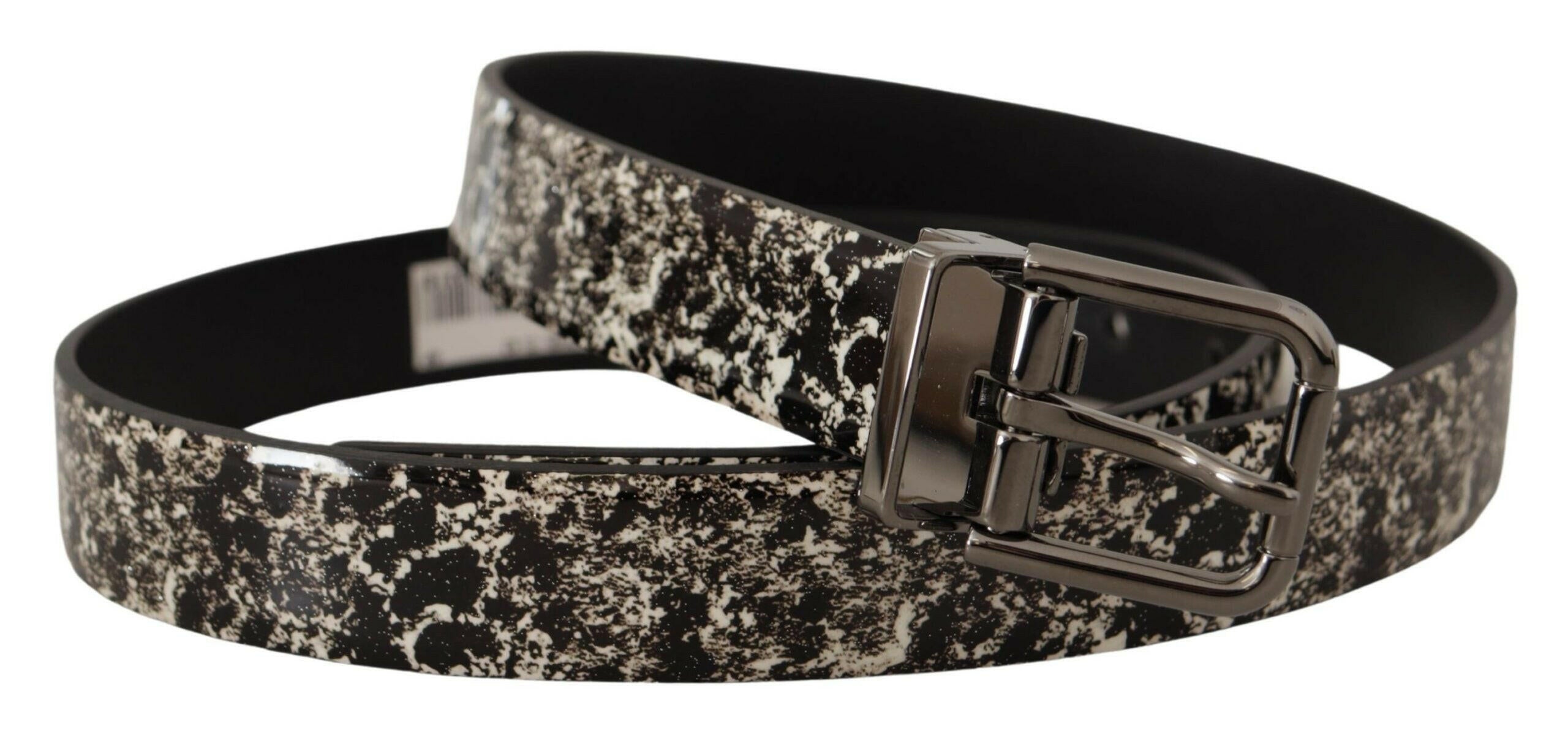 Dolce & Gabbana Black Marble Print Leather Gray Logo Belt -   -  Dolce & Gabbana.