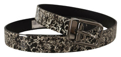 Dolce & Gabbana Black Marble Print Leather Gray Logo Belt -   -  Dolce & Gabbana.