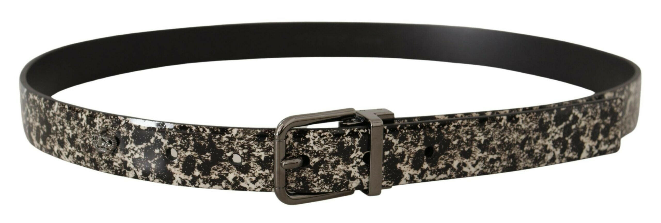 Dolce & Gabbana Black Marble Print Leather Gray Logo Belt -   -  Dolce & Gabbana.