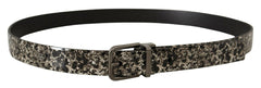 Dolce & Gabbana Black Marble Print Leather Gray Logo Belt -   -  Dolce & Gabbana.