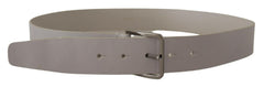 Dolce & Gabbana White Leather Wide Silver Metal Buckle Belt -   -  Dolce & Gabbana.