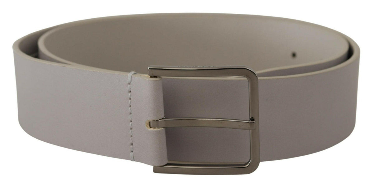 Dolce & Gabbana White Leather Wide Silver Metal Buckle Belt -   -  Dolce & Gabbana.
