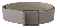 Dolce & Gabbana White Leather Wide Silver Metal Buckle Belt -   -  Dolce & Gabbana.