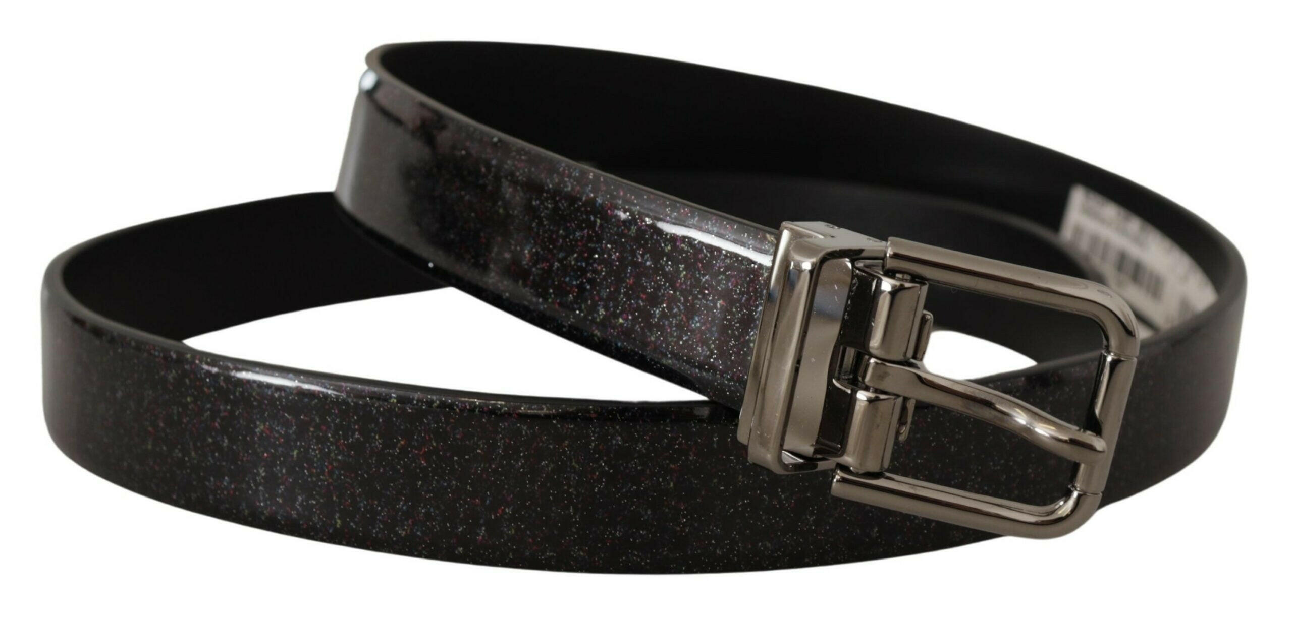 Dolce & Gabbana Black Vernice Puntinata Leather Silver Tone Metal Belt -   -  Dolce & Gabbana.